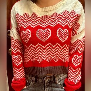 DEREK HEART Red & White Sweater Woman’s Medium